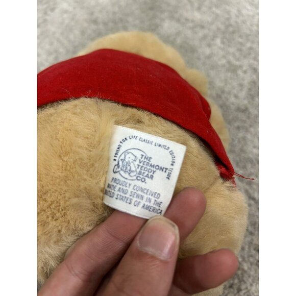 Vintage Vermont Teddy Bear Jointed with Red Vest and Bow 1987 - Picture 9 of 12